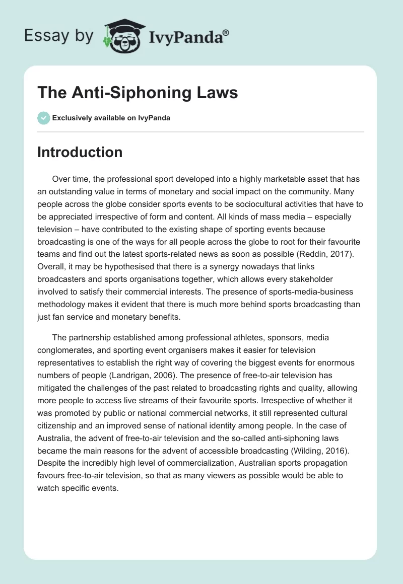 The Anti-Siphoning Laws. Page 1