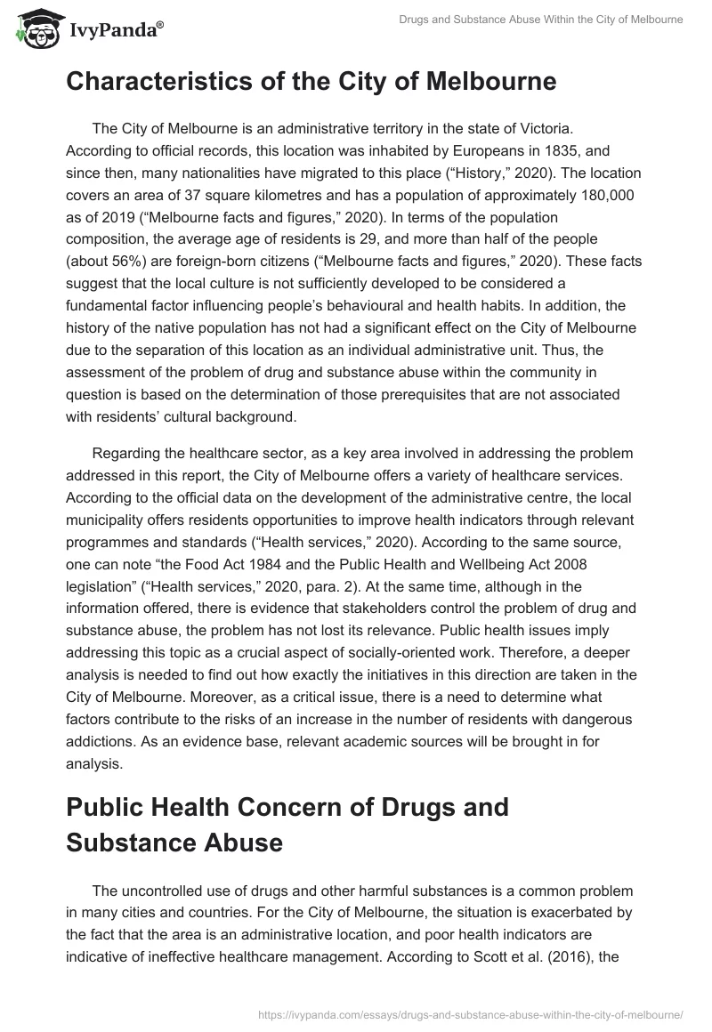 Drugs and Substance Abuse Within the City of Melbourne. Page 2