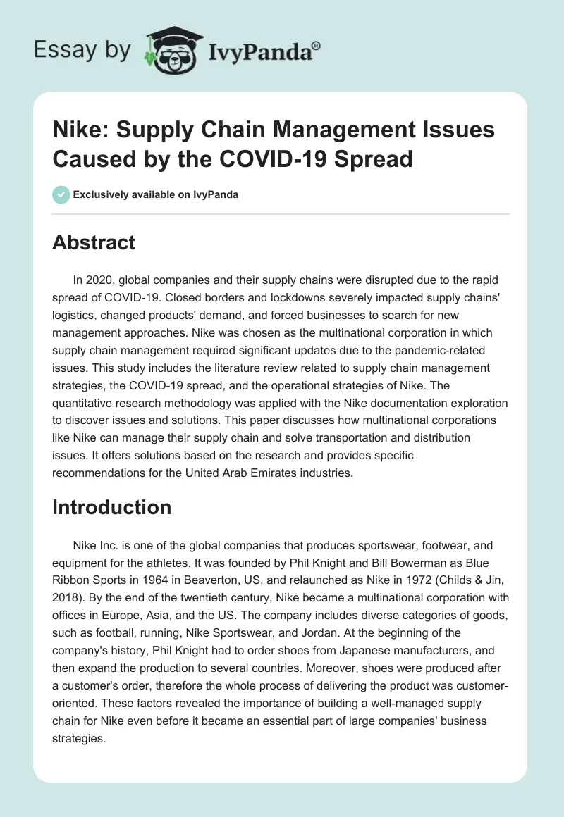 Nike: Supply Chain Management Issues Caused by the COVID-19 Spread. Page 1