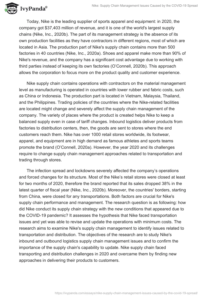 Nike: Supply Chain Management Issues Caused by the COVID-19 Spread. Page 2