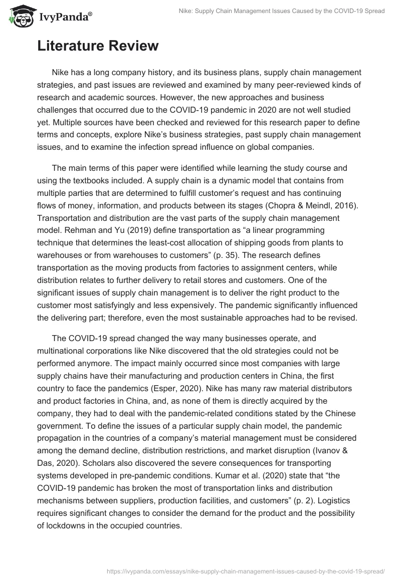 Nike: Supply Chain Management Issues Caused by the COVID-19 Spread. Page 3