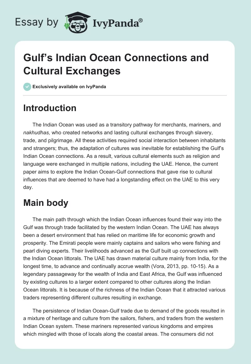 Gulf’s Indian Ocean Connections and Cultural Exchanges. Page 1