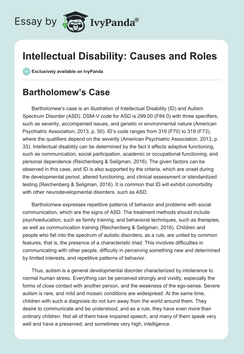 Intellectual Disability: Causes and Roles. Page 1