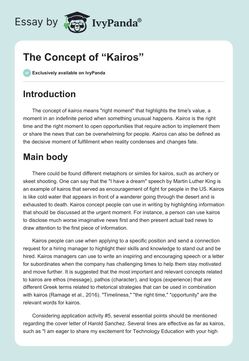 The Concept of “Kairos”. Page 1