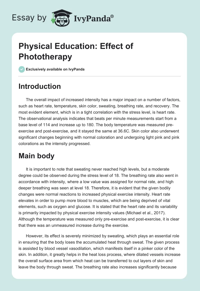 Physical Education: Effect of Phototherapy. Page 1