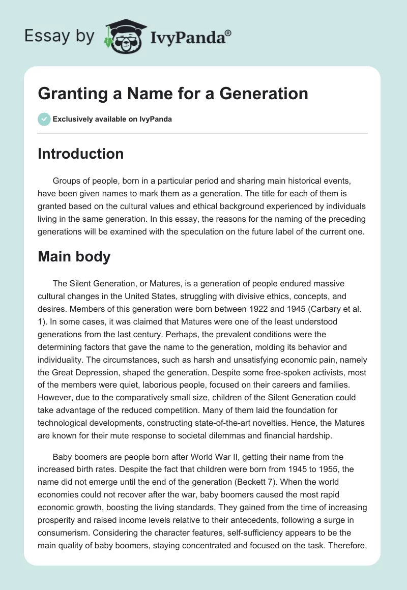 Granting a Name for a Generation. Page 1
