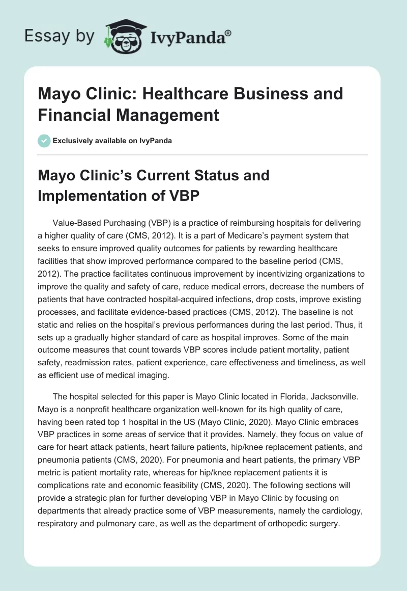 Mayo Clinic: Healthcare Business and Financial Management. Page 1
