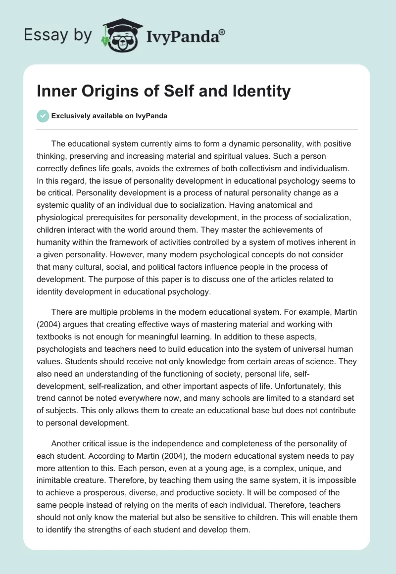 Inner Origins of Self and Identity. Page 1