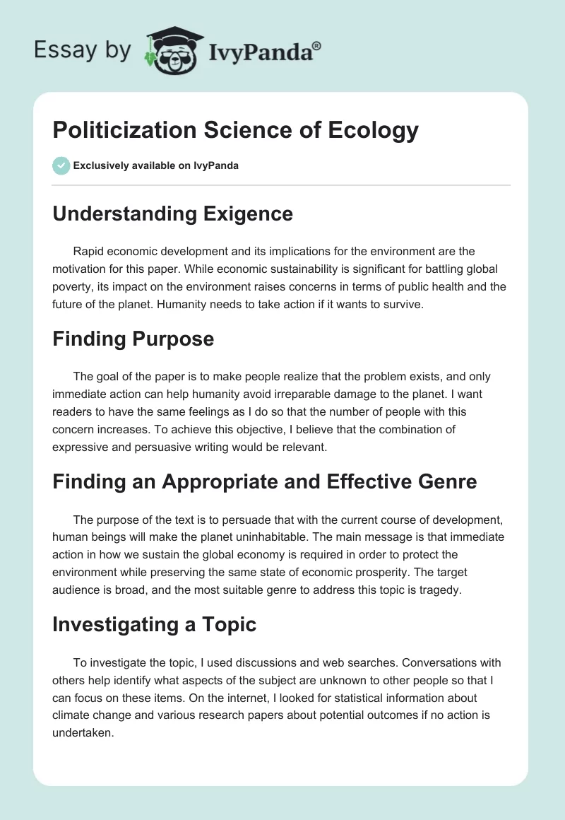 Politicization Science of Ecology. Page 1