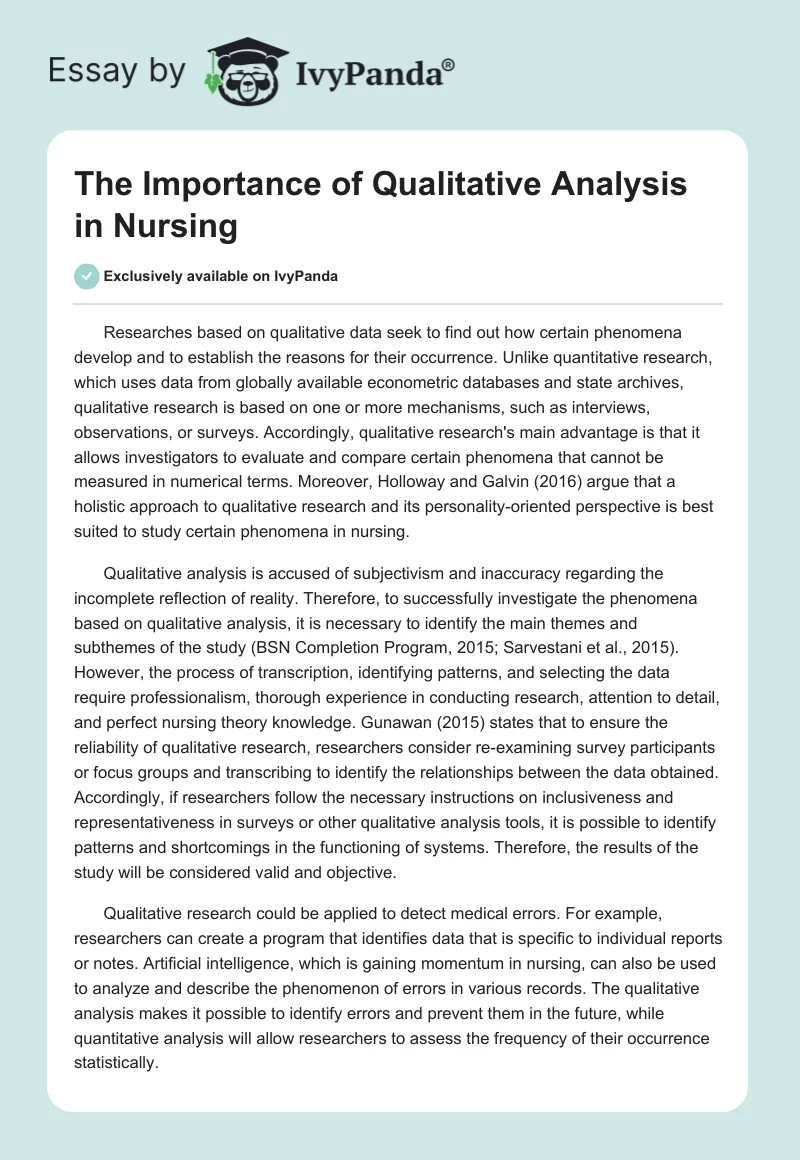 The Importance of Qualitative Analysis in Nursing. Page 1