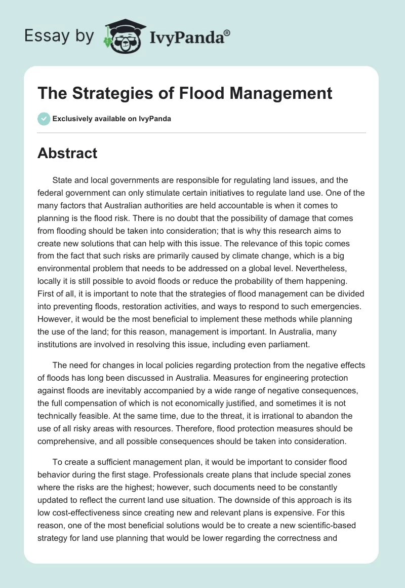 The Strategies of Flood Management. Page 1