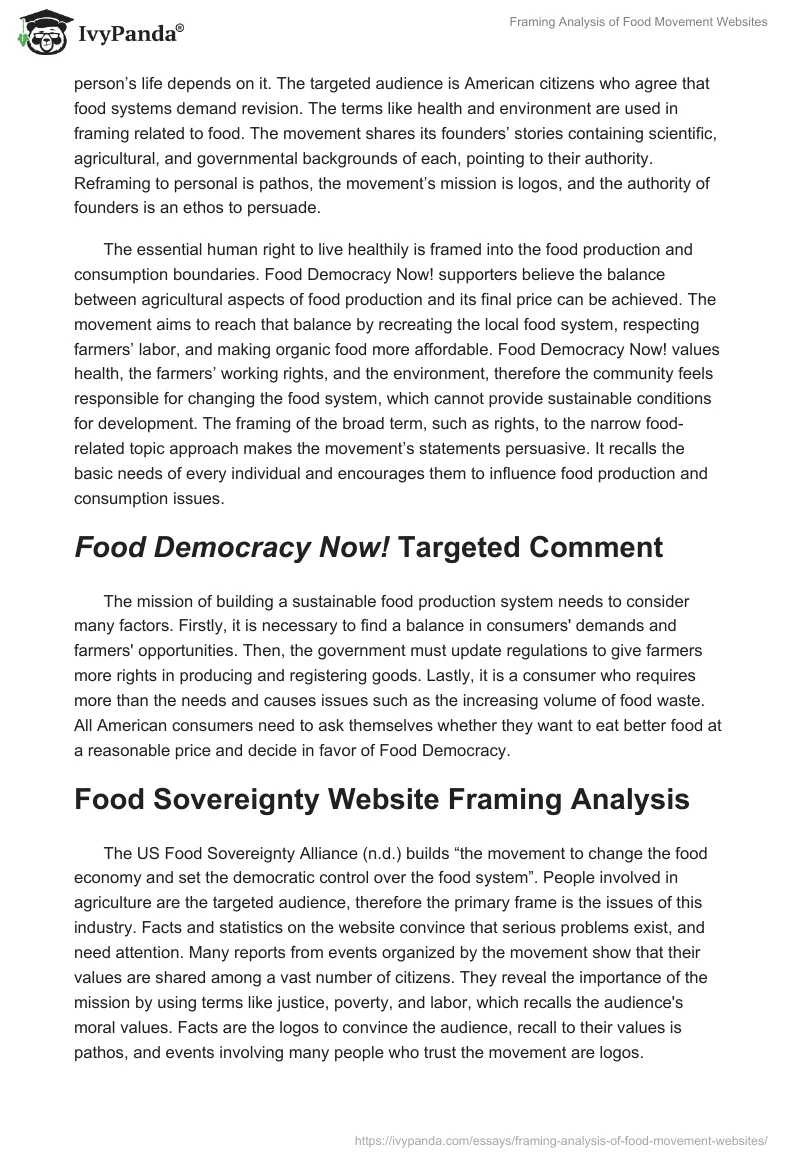 Framing Analysis of Food Movement Websites. Page 2