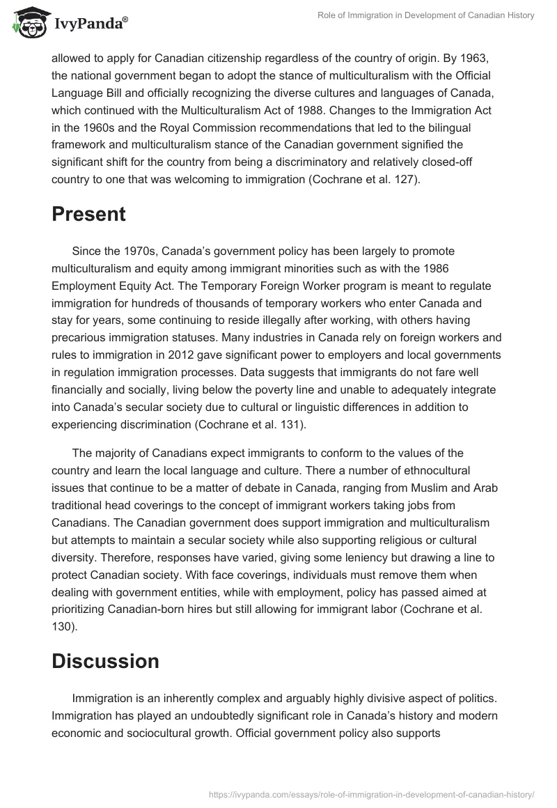 Role of Immigration in Development of Canadian History. Page 2