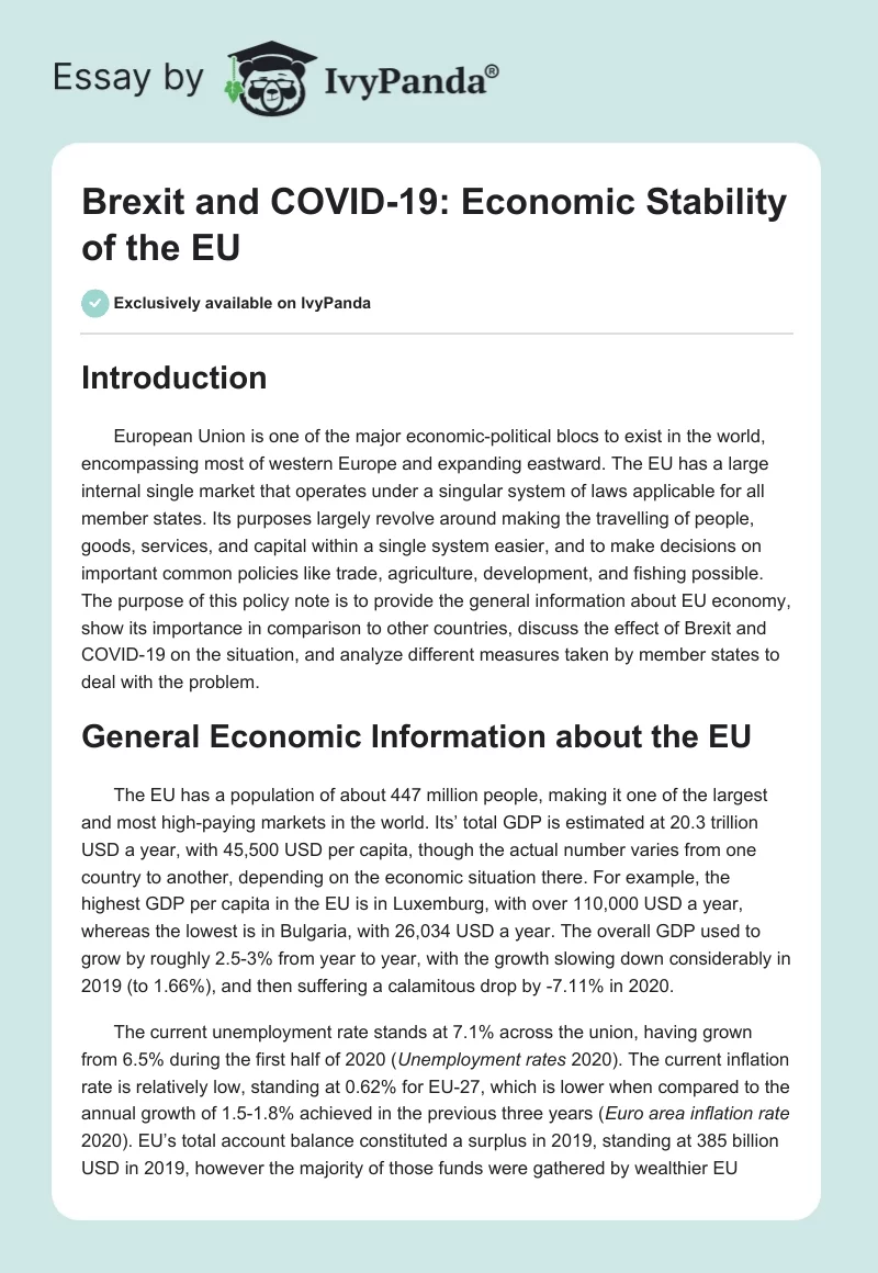 Brexit and COVID-19: Economic Stability of the EU. Page 1