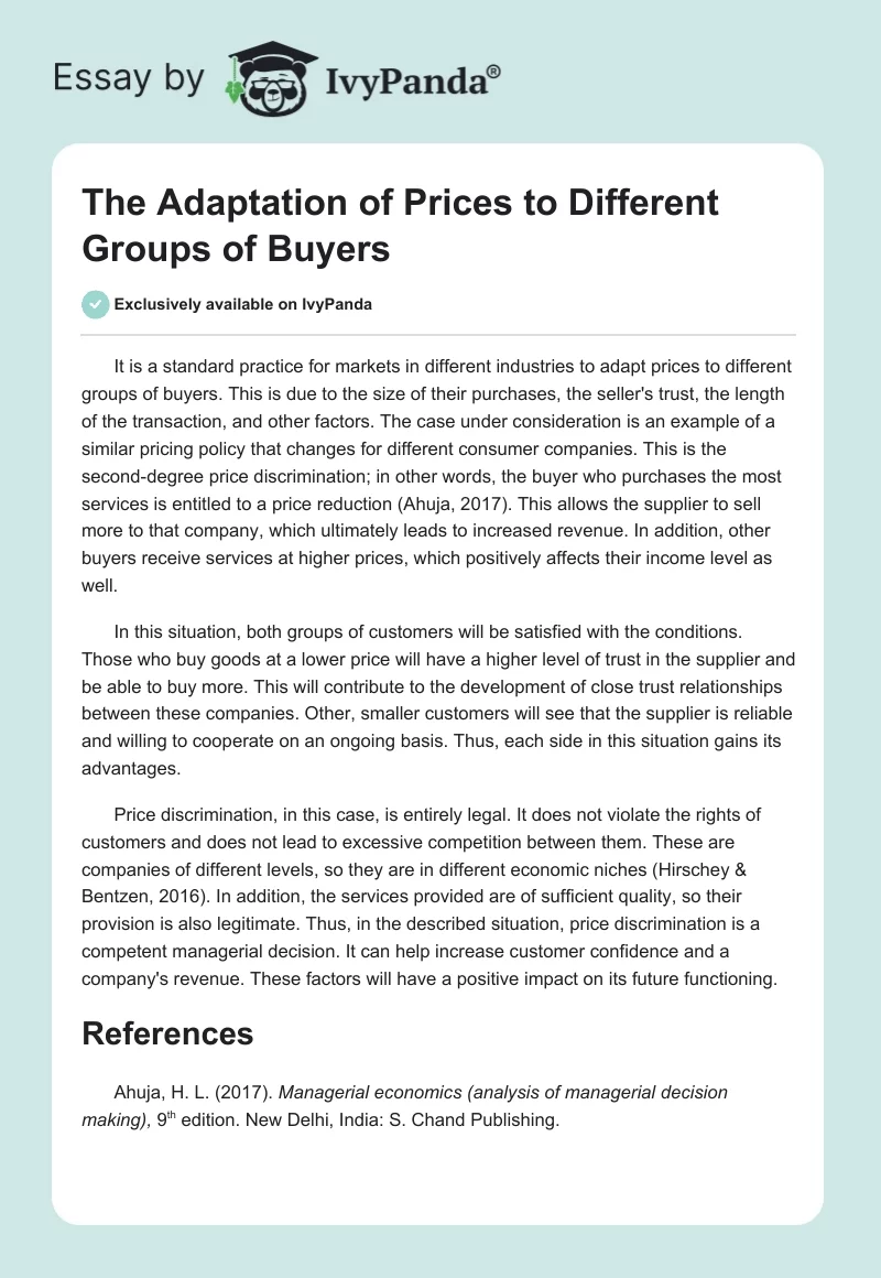 The Adaptation of Prices to Different Groups of Buyers. Page 1