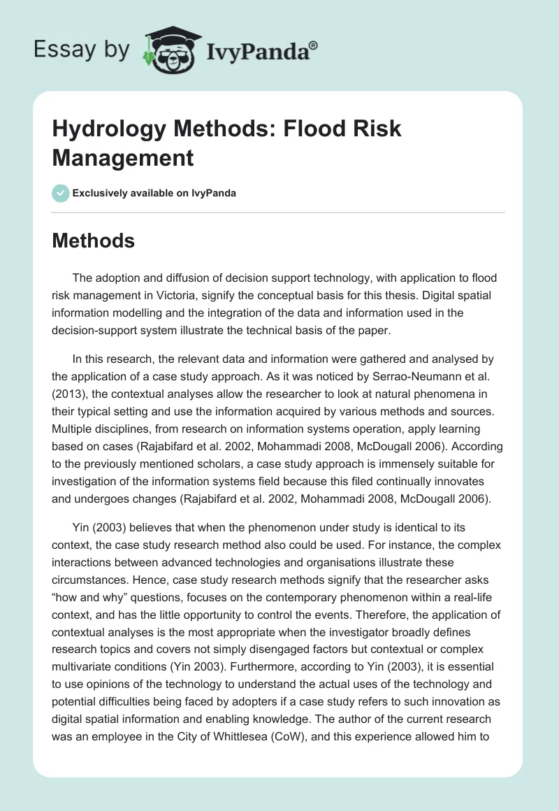 Hydrology Methods: Flood Risk Management. Page 1
