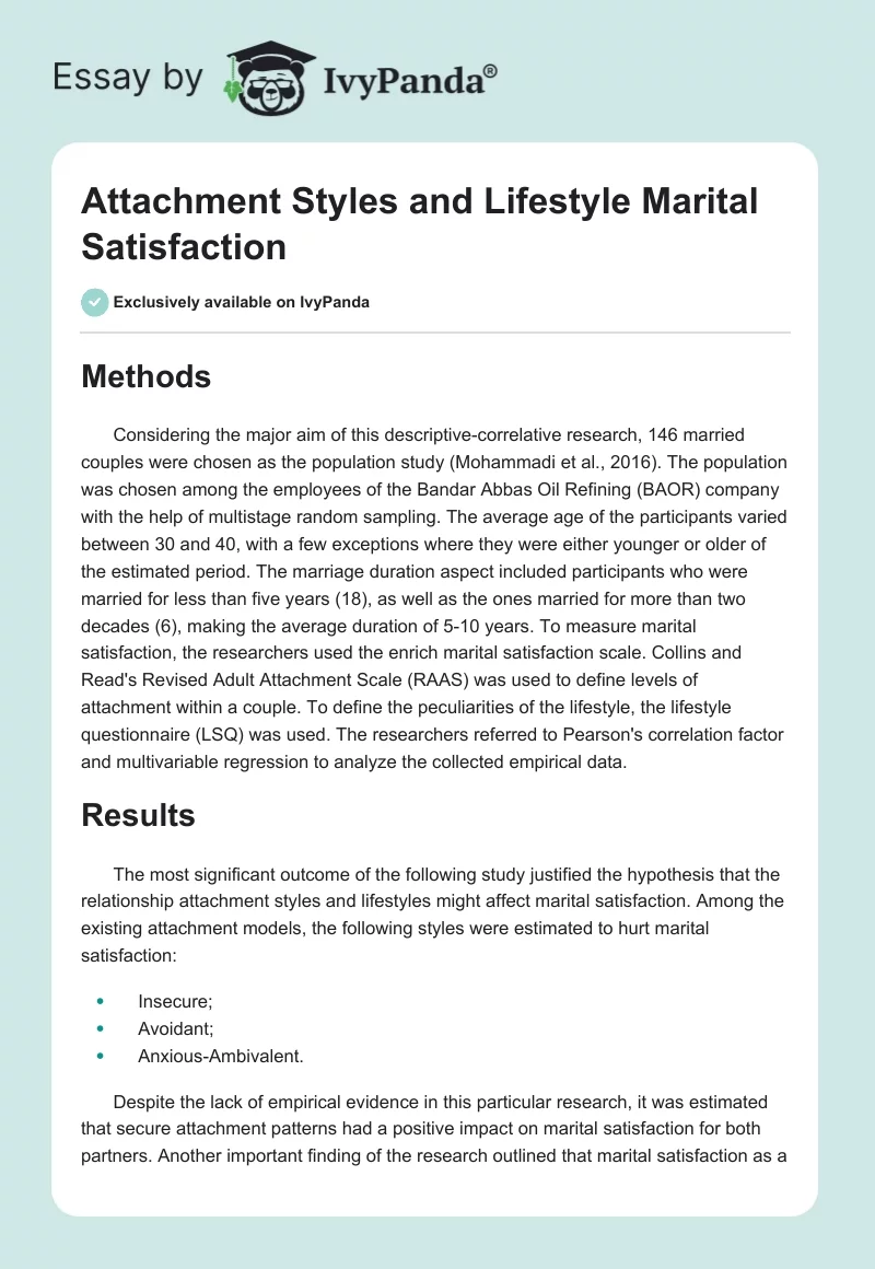 Attachment Styles and Lifestyle Marital Satisfaction. Page 1