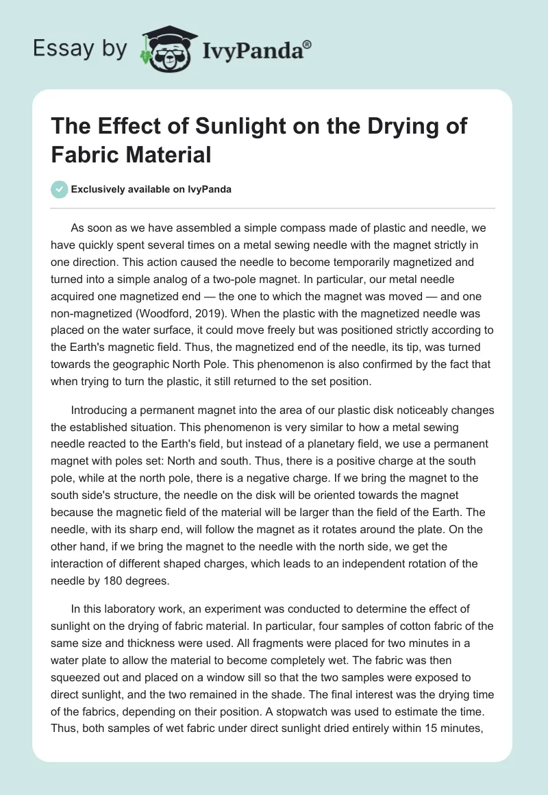 The Effect of Sunlight on the Drying of Fabric Material. Page 1