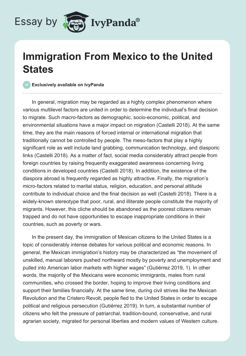 Immigration From Mexico to the United States. Page 1