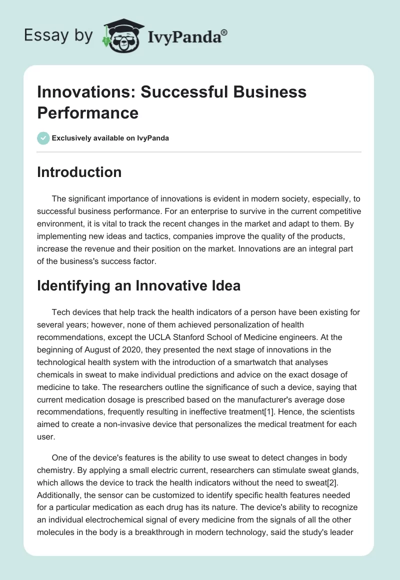 Innovations: Successful Business Performance. Page 1