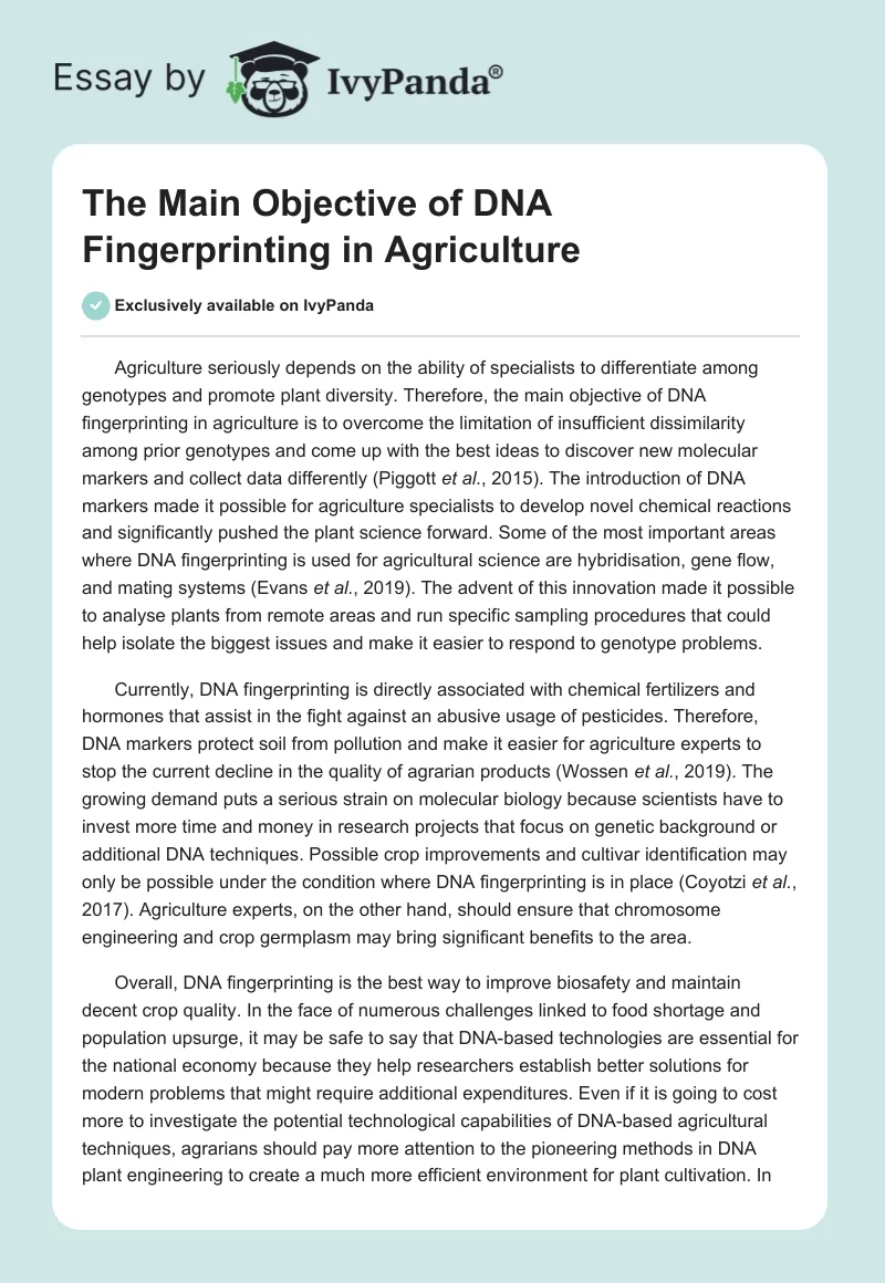 The Main Objective of DNA Fingerprinting in Agriculture. Page 1