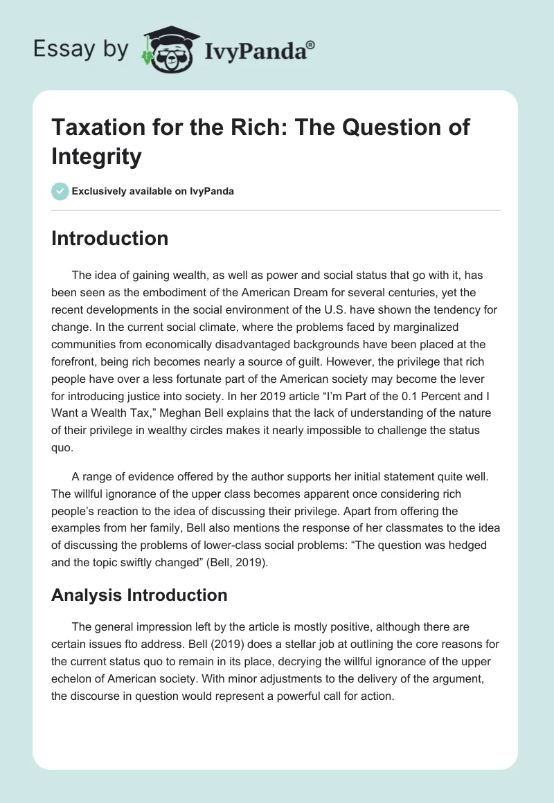 Taxation for the Rich: The Question of Integrity. Page 1