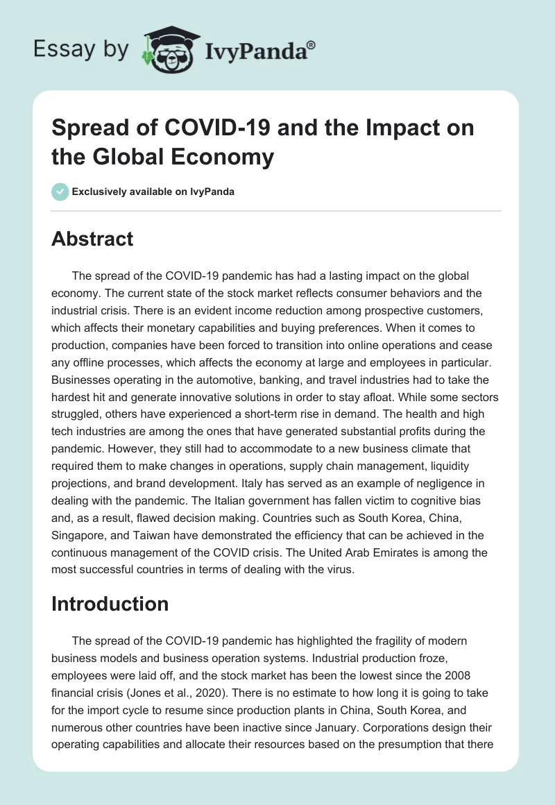 Spread of COVID-19 and the Impact on the Global Economy. Page 1