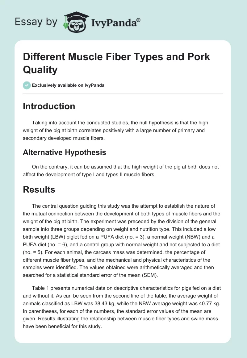 Different Muscle Fiber Types and Pork Quality. Page 1