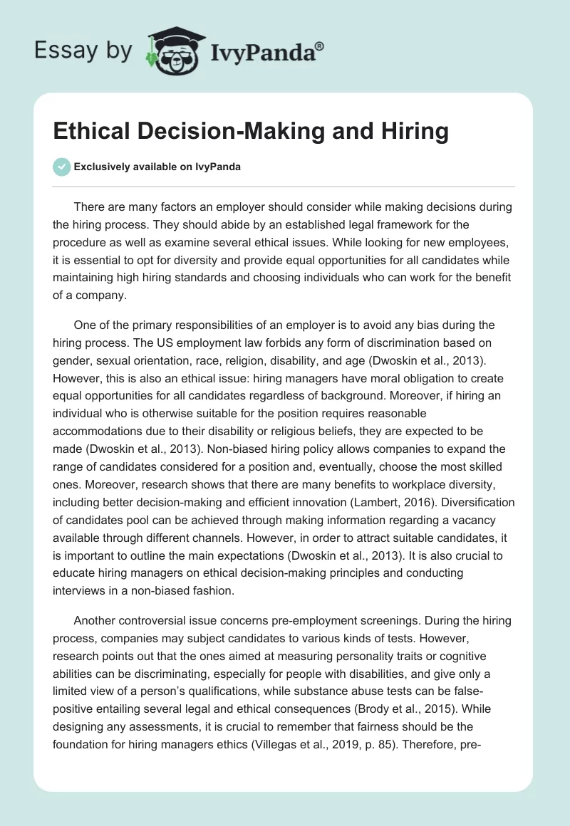 Ethical Decision-Making and Hiring. Page 1