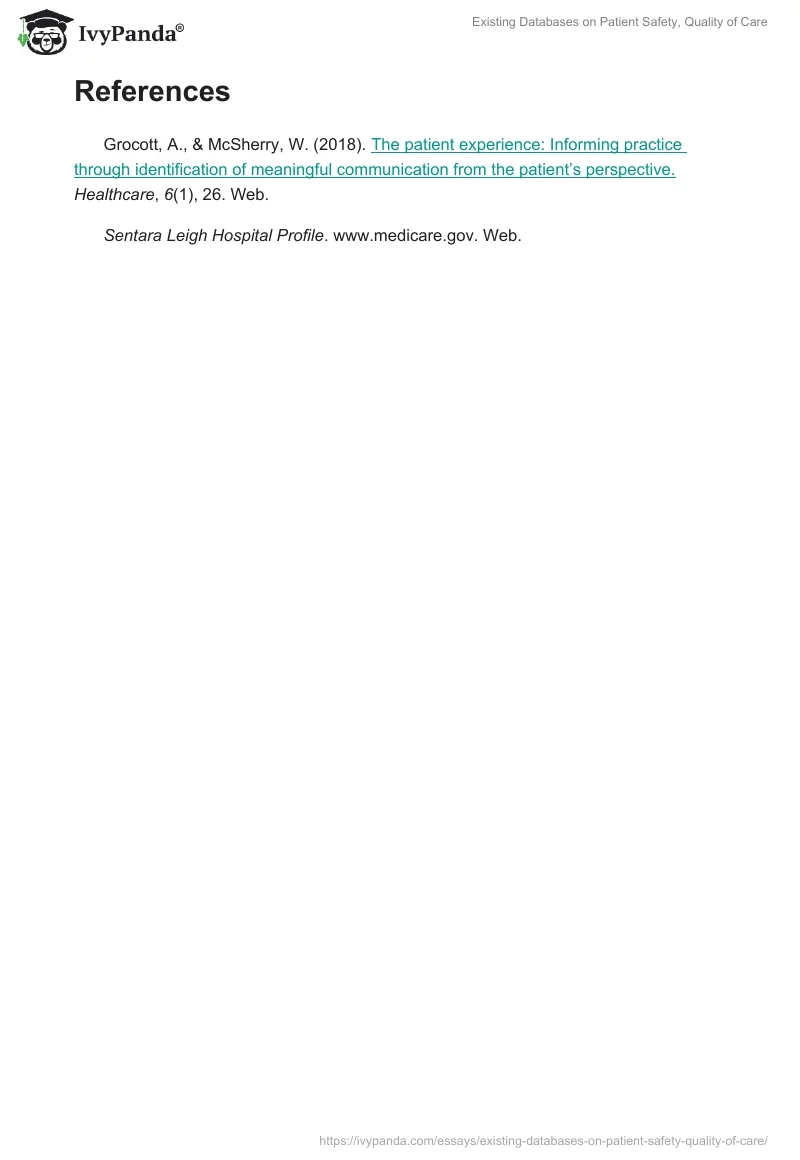 Existing Databases on Patient Safety, Quality of Care. Page 2