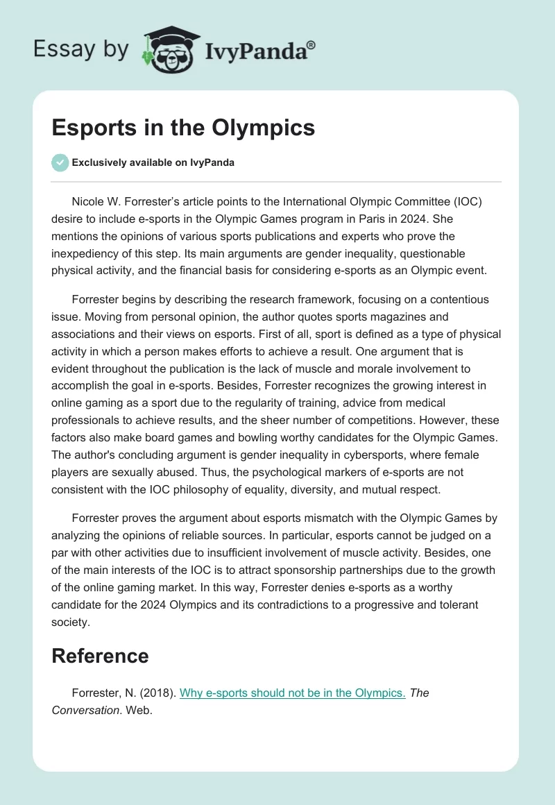 Esports in the Olympics. Page 1