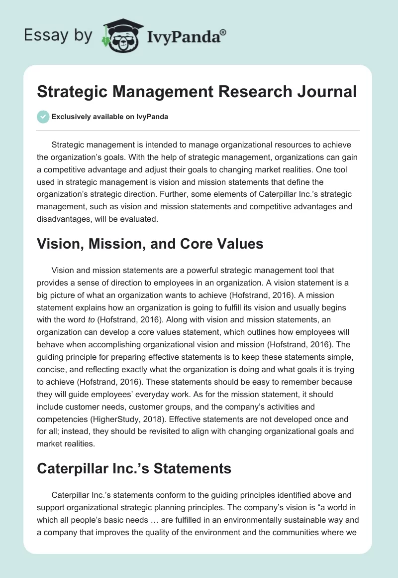 Strategic Management Research Journal. Page 1