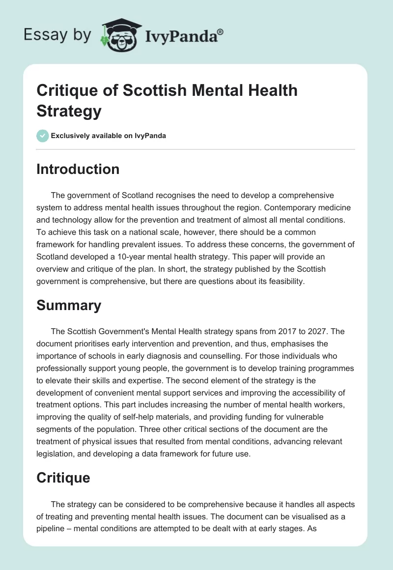 Critique of Scottish Mental Health Strategy. Page 1