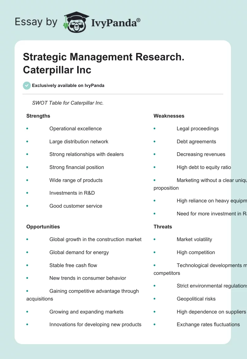 Strategic Management Research. Caterpillar Inc. Page 1