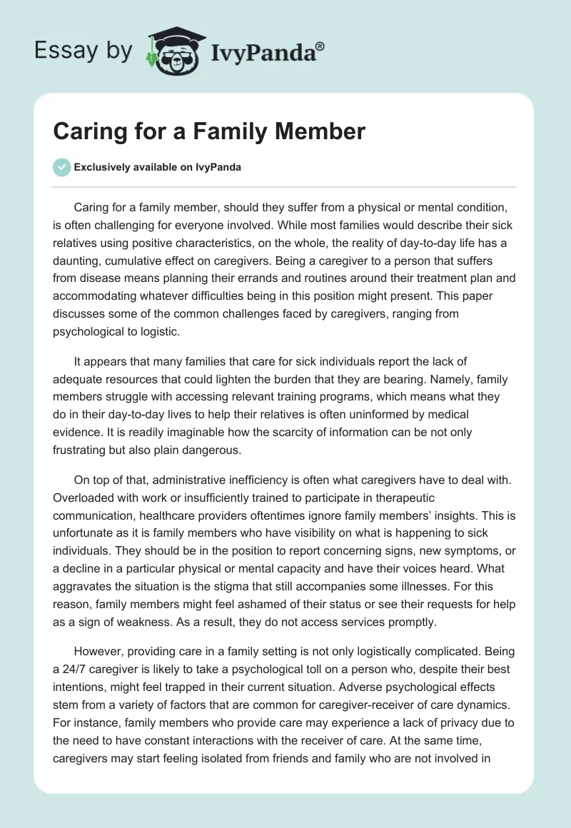 Caring for a Family Member. Page 1