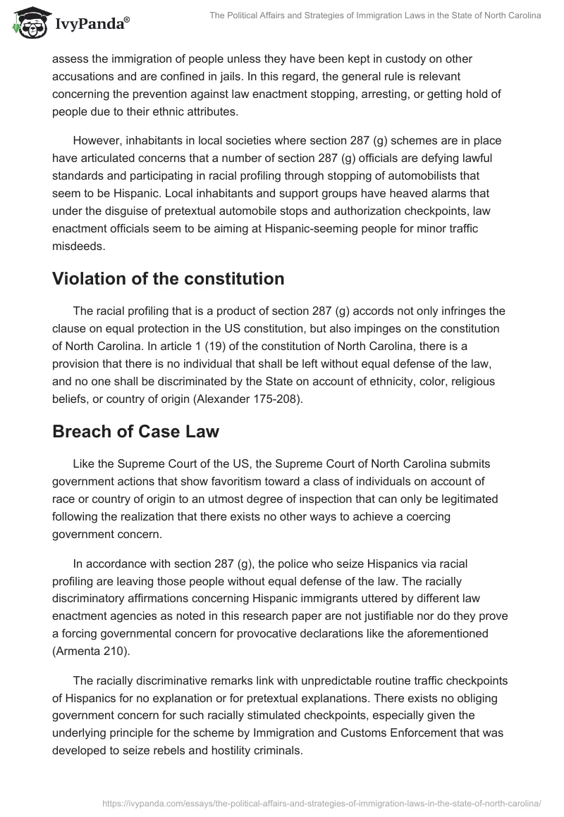 The Political Affairs and Strategies of Immigration Laws in the State of North Carolina. Page 5