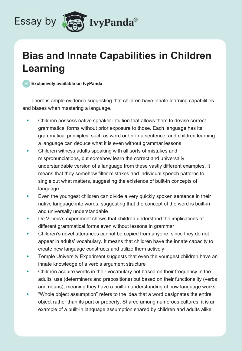 Bias and Innate Capabilities in Children Learning. Page 1