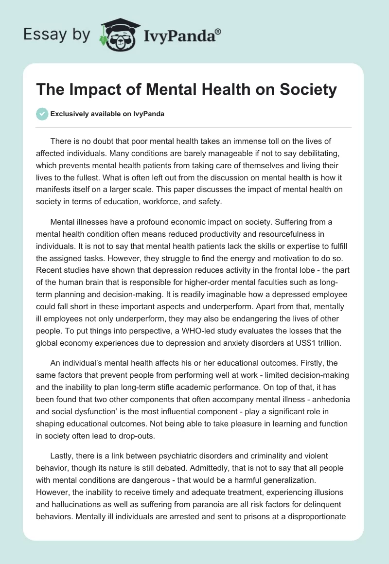 The Impact of Mental Health on Society. Page 1