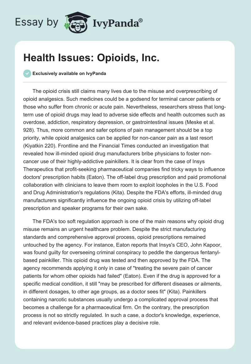 Health Issues: Opioids, Inc.. Page 1