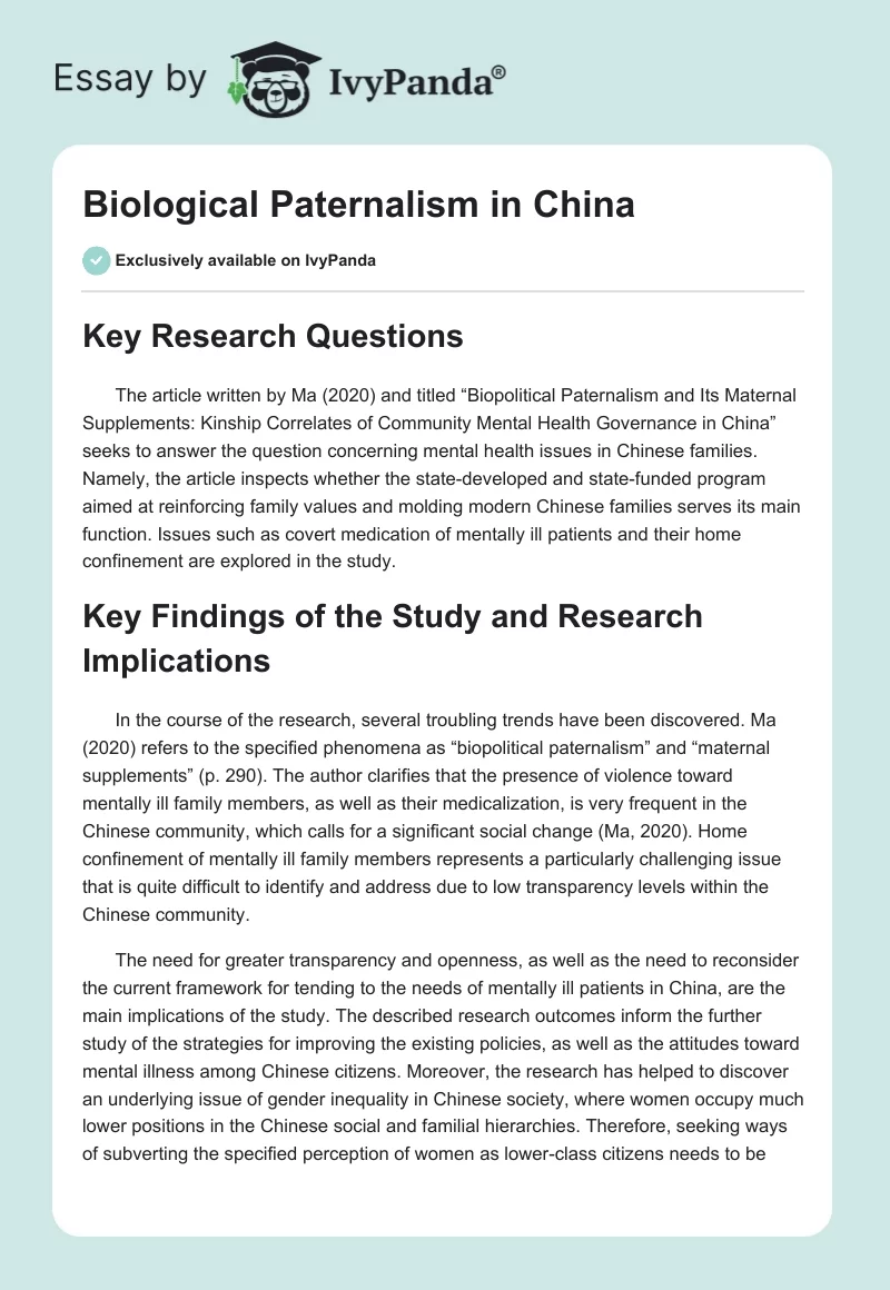 Biological Paternalism in China. Page 1