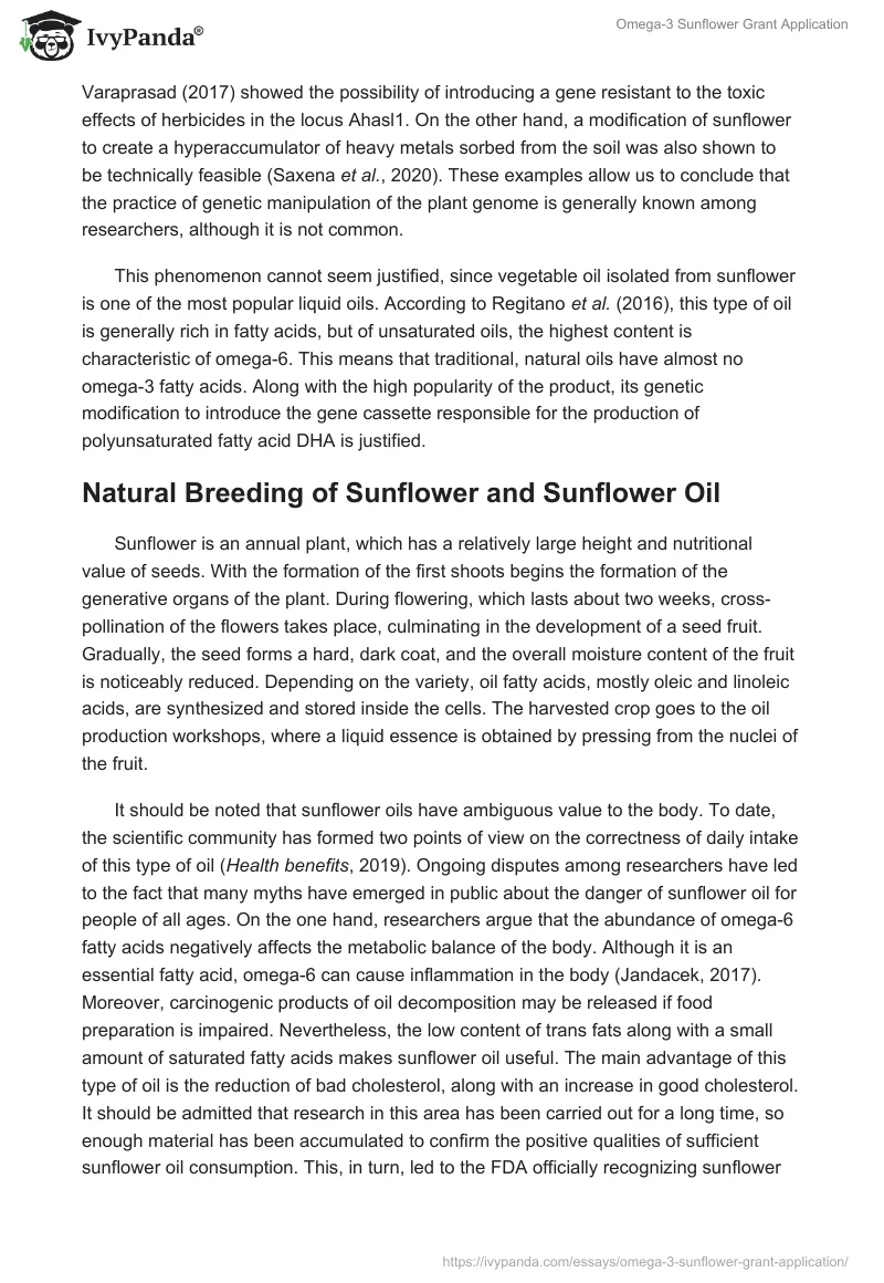 Omega-3 Sunflower Grant Application. Page 3