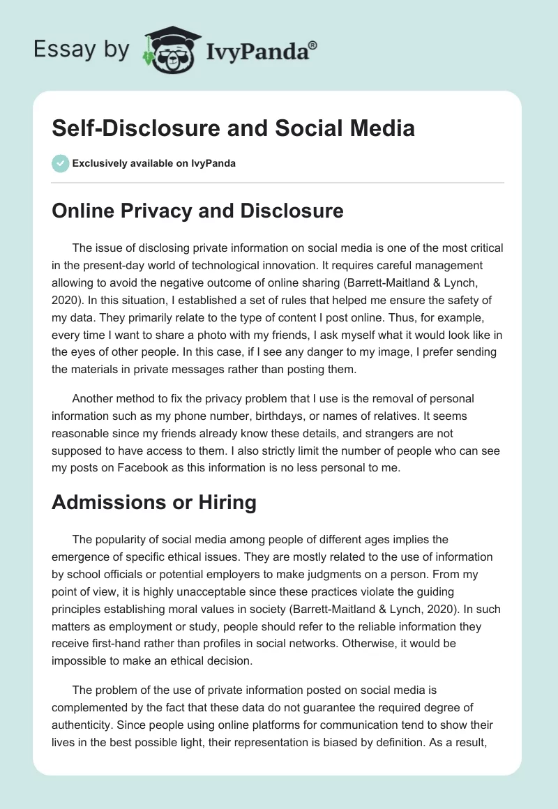 Self-Disclosure and Social Media. Page 1
