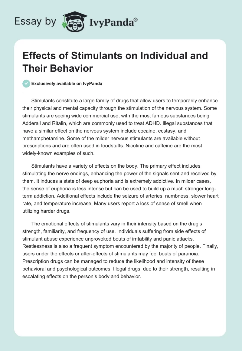 Effects of Stimulants on Individual and Their Behavior. Page 1