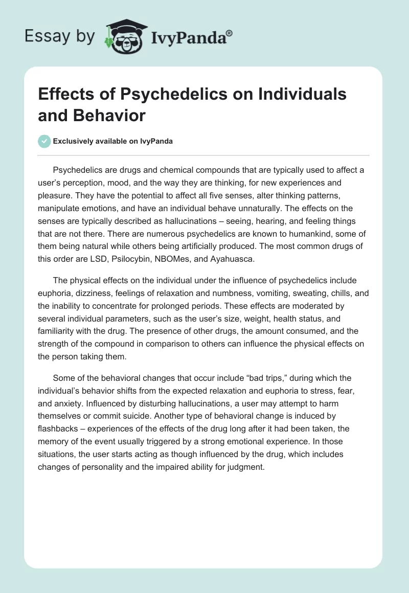 Effects of Psychedelics on Individuals and Behavior. Page 1