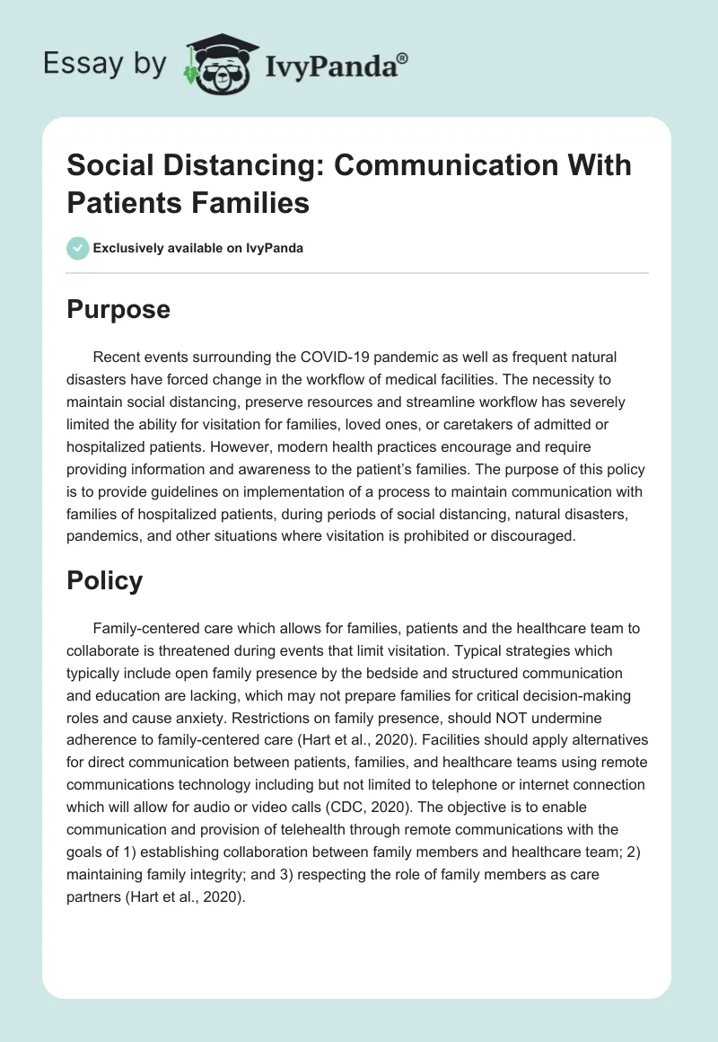 Social Distancing: Communication With Patients Families. Page 1