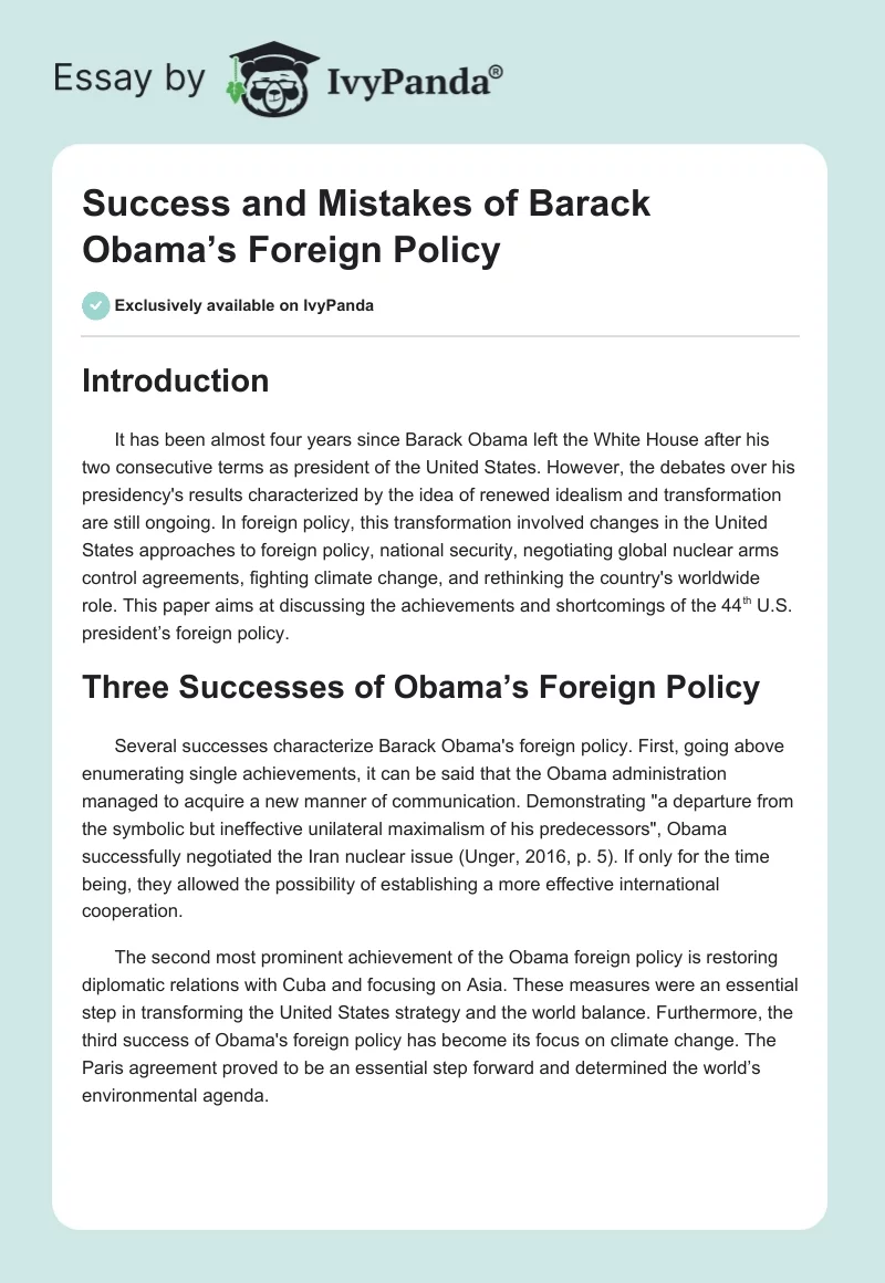 Success and Mistakes of Barack Obama’s Foreign Policy. Page 1