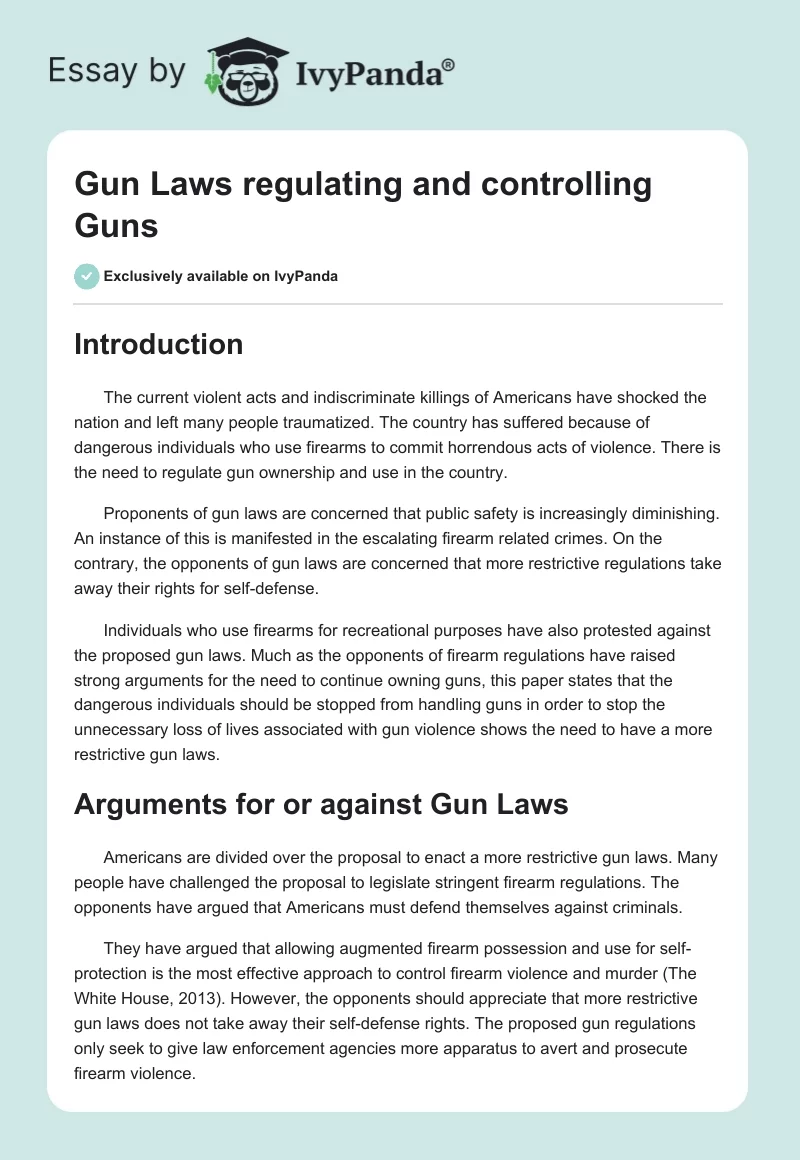 Gun Laws regulating and controlling Guns. Page 1