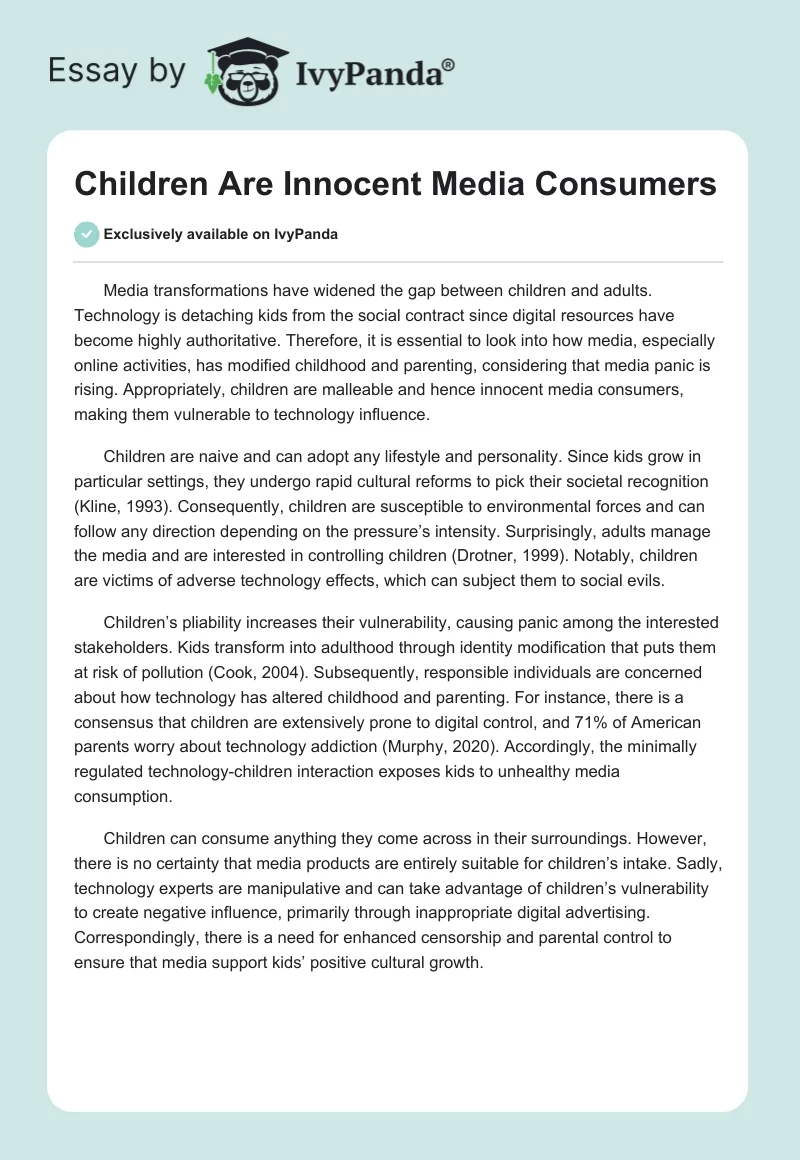 Children Are Innocent Media Consumers. Page 1