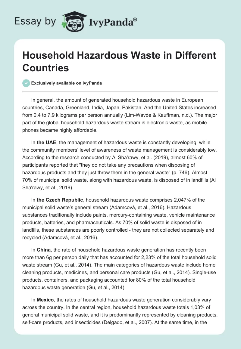 Household Hazardous Waste in Different Countries. Page 1
