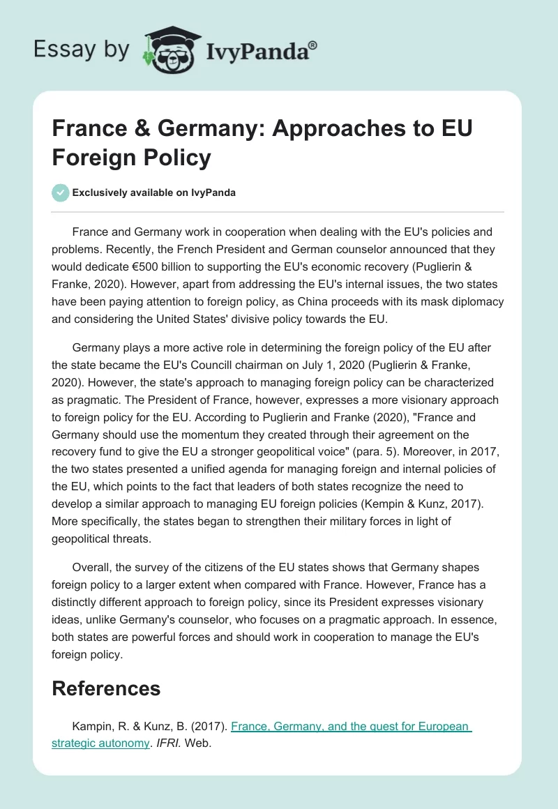 France & Germany: Approaches to EU Foreign Policy. Page 1